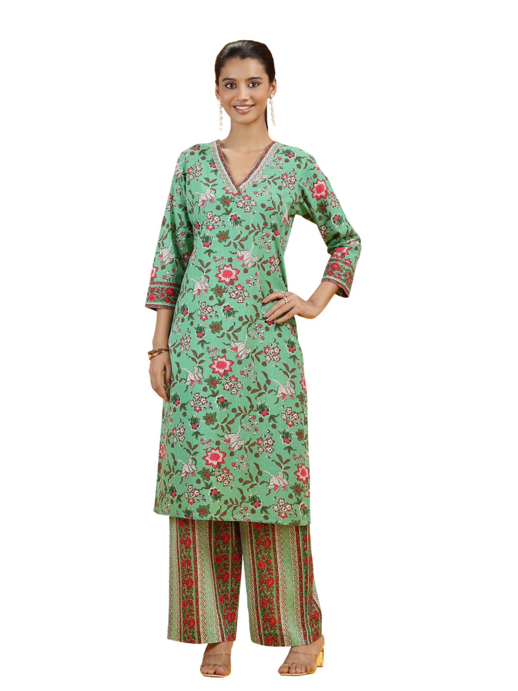 Mint Green Floral Printed Cotton Co-Ord Set-XL-image-35