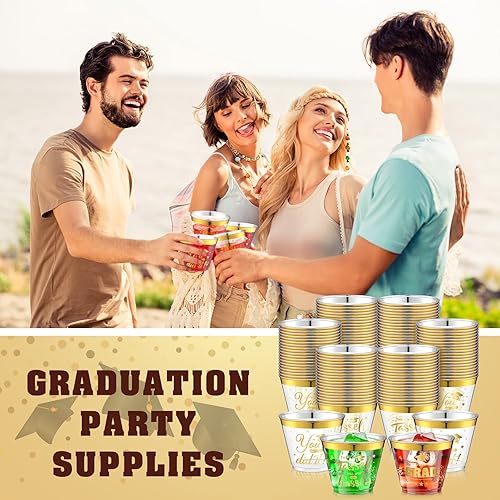 Miniatura 5 de 72 Pieces Graduation Cups 2025 9 oz Gold Plastic Cups Clear with Gold Foil Rim for Congrats Grad 2025 Graduation Party Decorations Supplies