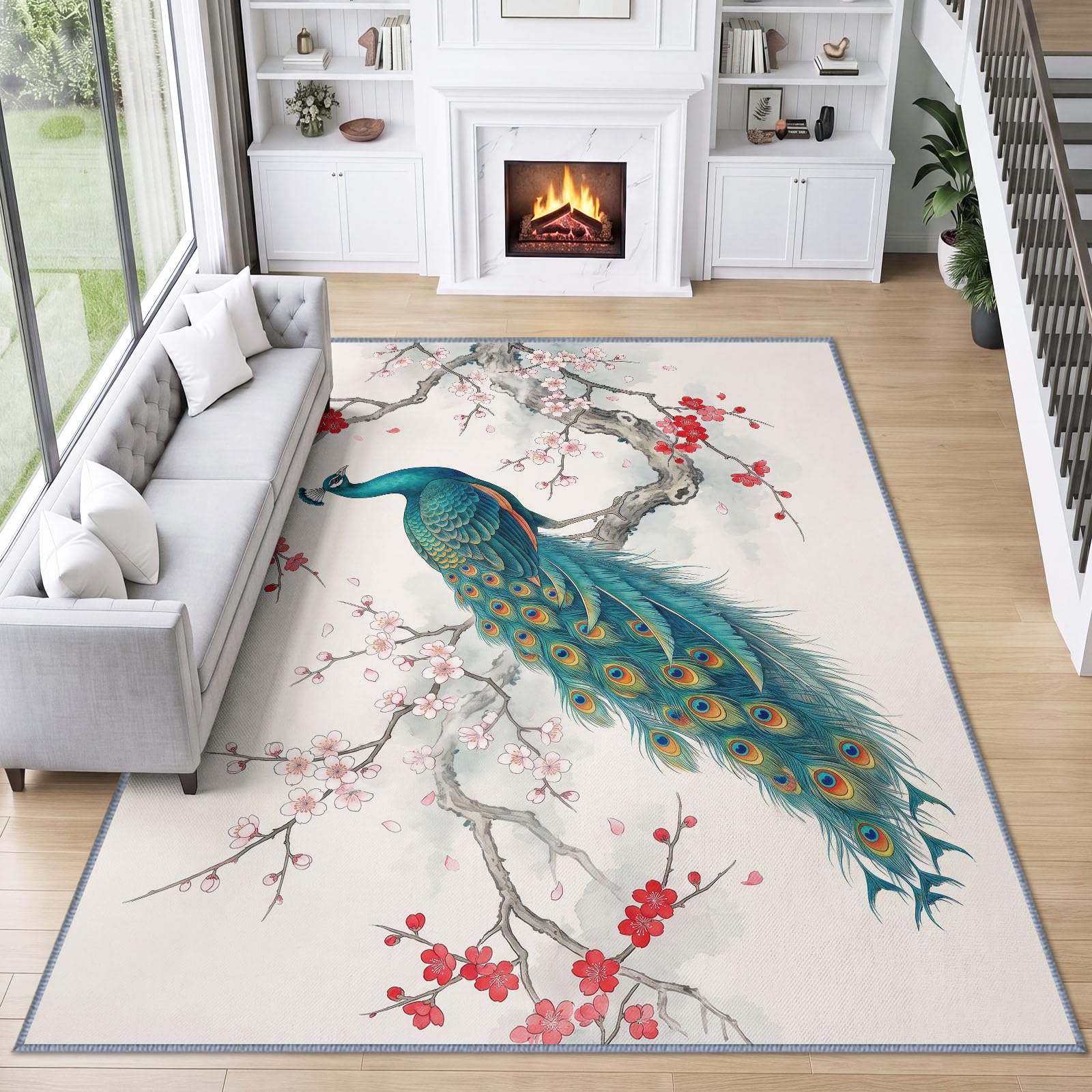 Générique Paon Fleurs De Cerisier Doux Tapis Lavable 80x150 cm