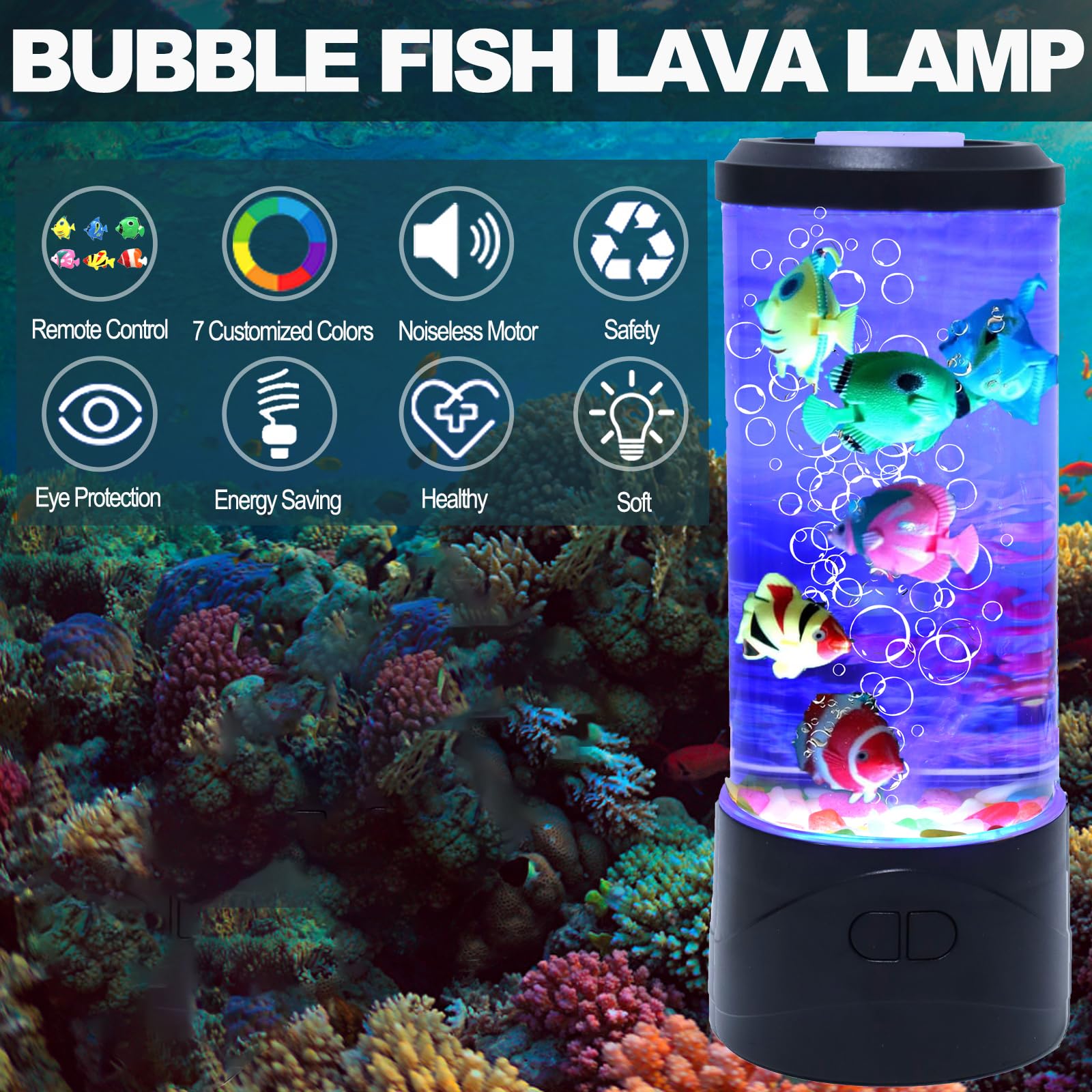 Lámpara de acuario falsa para pecera, lámpara de peces de burbujas con 6 luces nocturnas de peces artificiales, regalos sensoriales para niños y adultos, para habitaciones, oficinas y decoración de