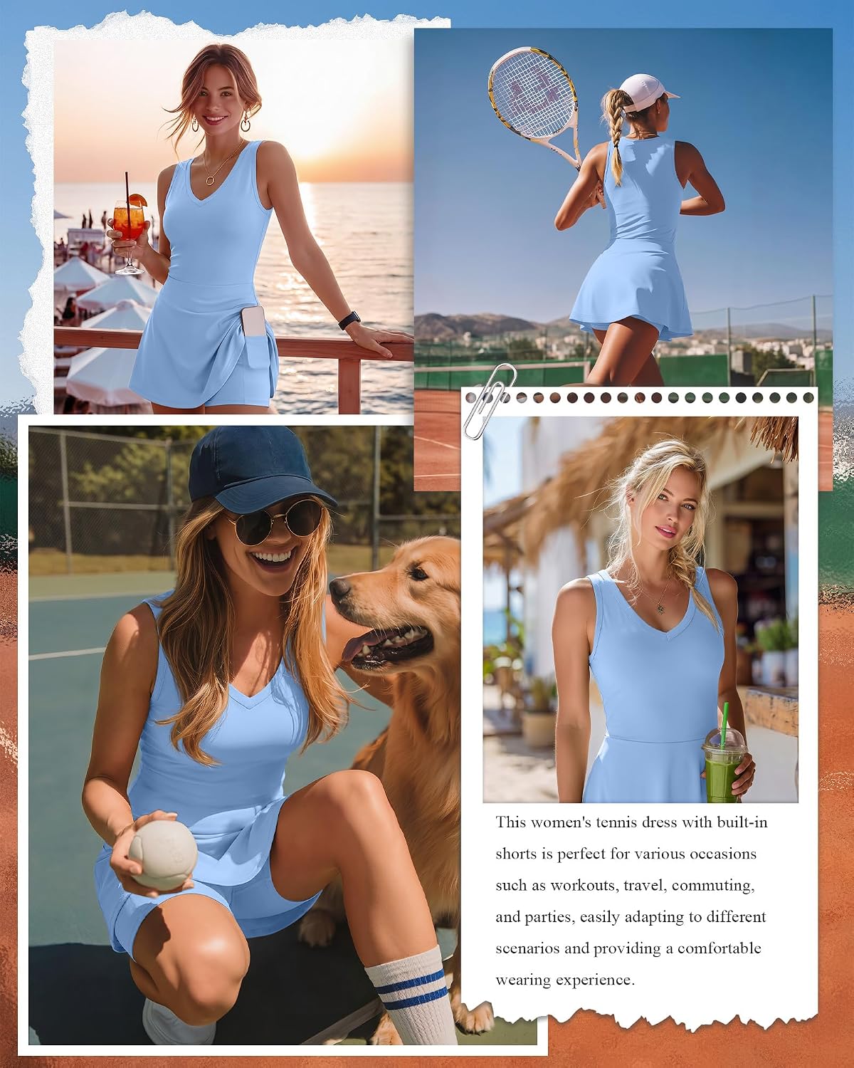 Huukeay Women's Tennis Dress Athletic Built in Shorts with Pockets Sleeveless V Neck Tank Workout Dresses Summer Golf Clothes