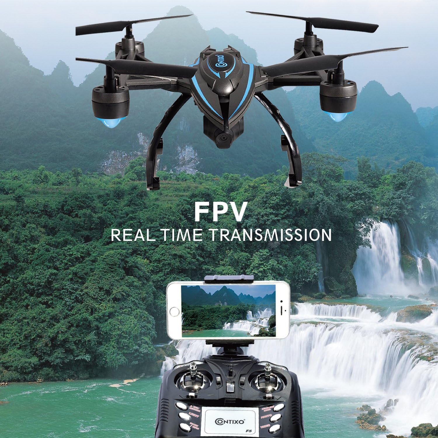Contixo F5 FPV RC Quadcopter Drone with Wi-Fi Camera, Black