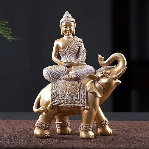 Miniatura 4 de Estatua de Buda para Decoración del Hogar en Oro de 9.25" - Estatuas de Buda Elefante para Decoración Zen - Decoración Espiritual - Decoración Feng