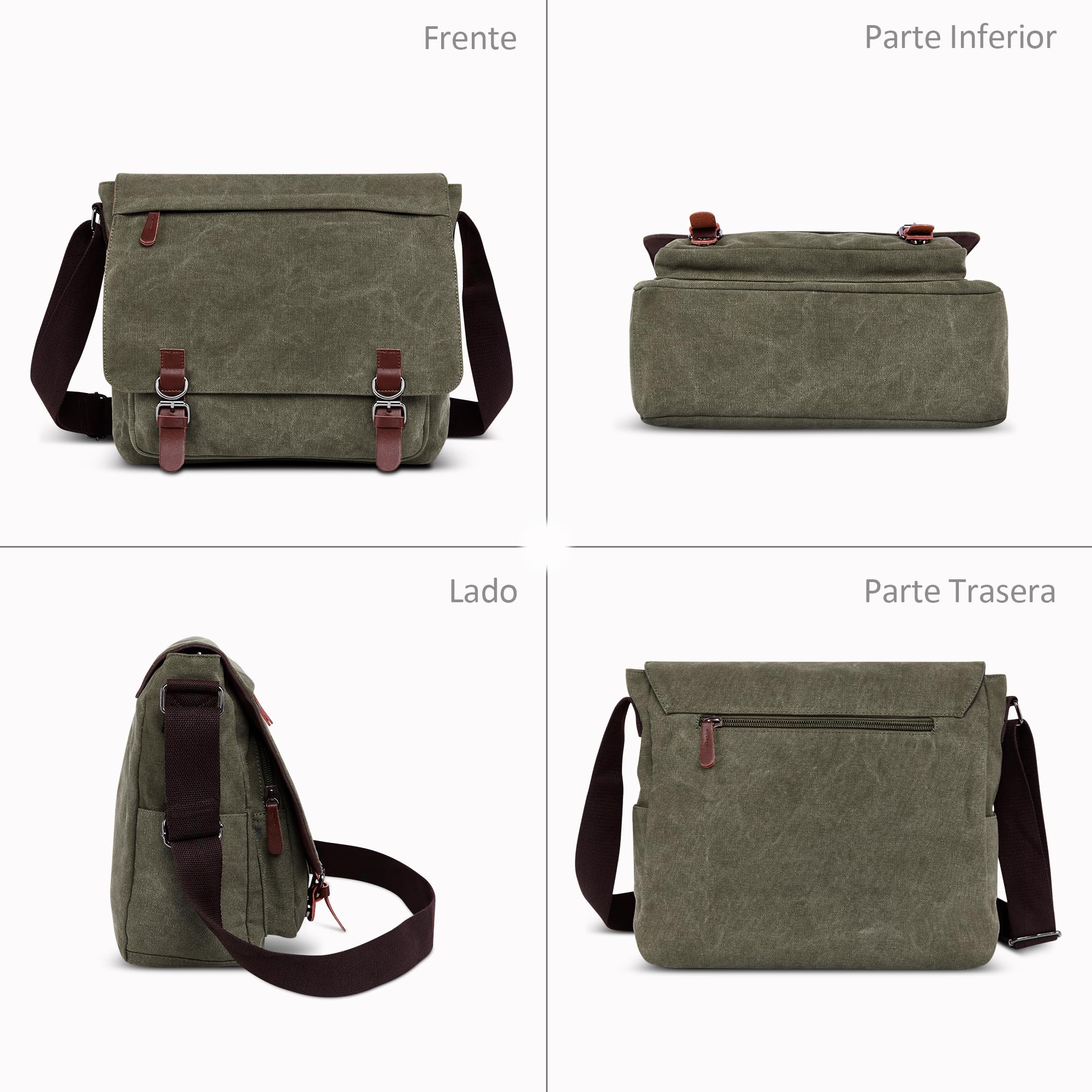 Moda Bolso de Bandolera Hombres Bolsa de Hombro Lona para Viaje Escolares Trabajo Bolsos 13.3 Pulgadas Portátil Cruzados Bolsa de Ordenador Hombres Lona Messenger Bag Verde