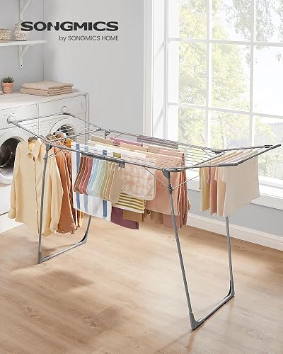 SONGMICS Tendedero de pie, 56,5 x 173 x 96,5 cm, tendedero de alas para Ahorrar Espacio, con Soporte para Calcetines, Metal, para Ropa, Toallas, lavandería, Gris LLR518G01 - 3