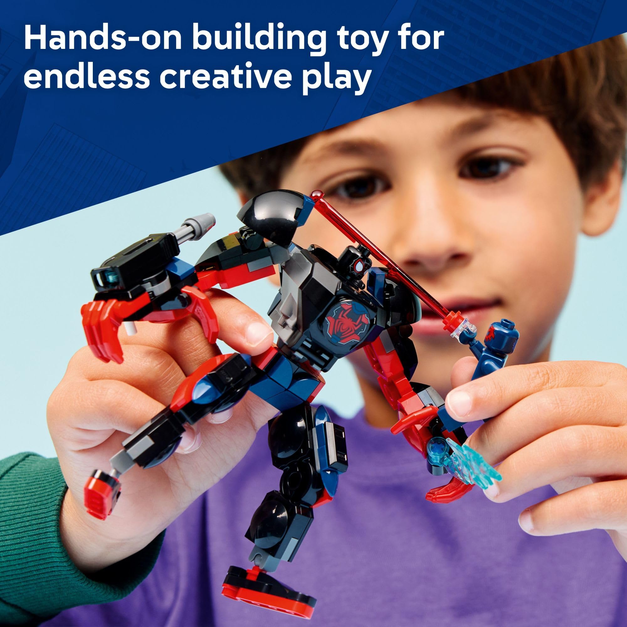 LEGO Marvel Miles Morales Mech vs. Spider-Man 2099 Building Toy for Boys & Girls - Poseable Super Hero Mech & 2 Marvel Minifigures for Kids & Fans, Ages 6+ - Gift Idea for Birthdays - 76337