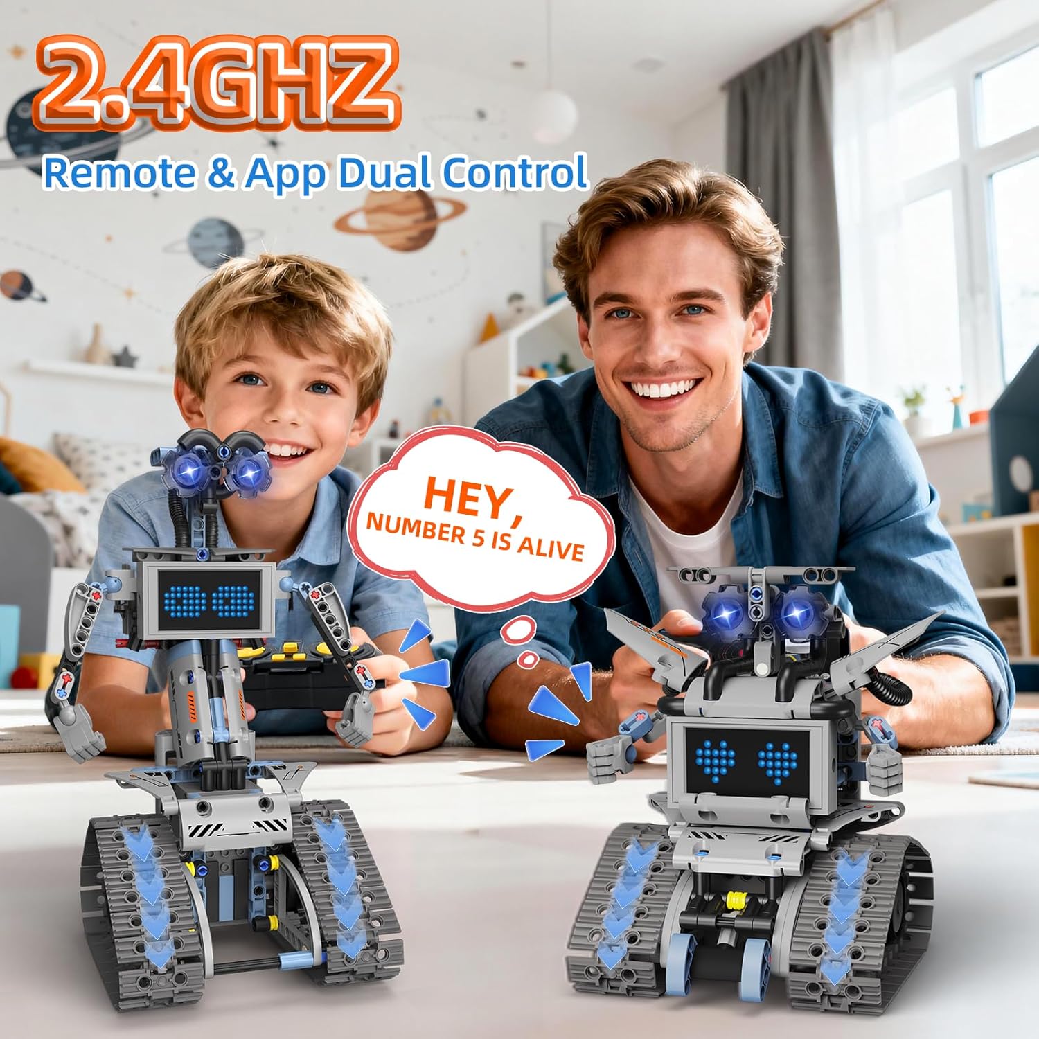 5 in 1 Johnny 5 Robot Building Kit, STEM Robot Building Set with APP & 2.4GHz Remote Control, Technic Transformable RC Robotics Toys for Kids Boys Age 6 7 8 9 10 11 12+, Birthday Gifts