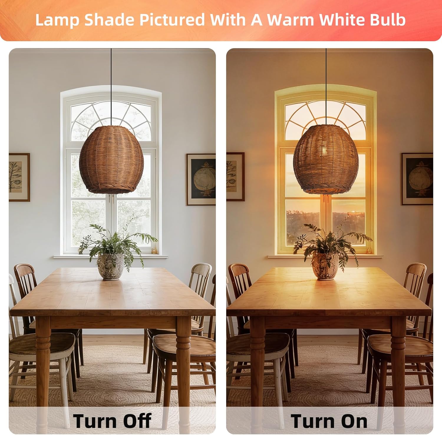 Arturesthome 13.7" Rattan Pendant Lighting Boho Handwoven Ceiling Hanging lampshade Farmhouse Chandelier for Living Room Bedroom Foyer Hallway