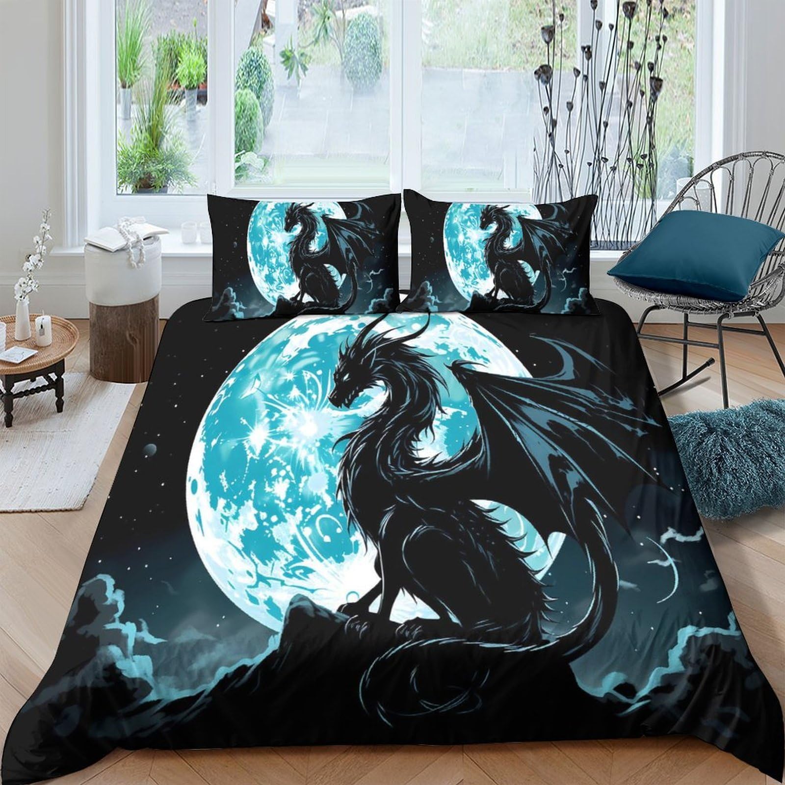 Ctjqhvkz Style-2 3D Printed Moonlight Dragon Fitted Sheet Microfiber Slip-Resistant Bed Cover For Bedroom Dorm Washable Decorative Mattress Protection Single（135X200cm）