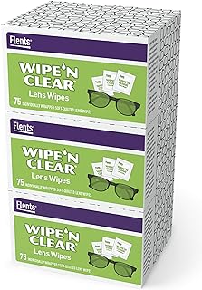 Flents Eyeglass Cleaner Lens Wipes - 225 Count (3 Boxes of 75) Individually Wrapped Pre-Moistened Cleaning Cloths Anti-Str...