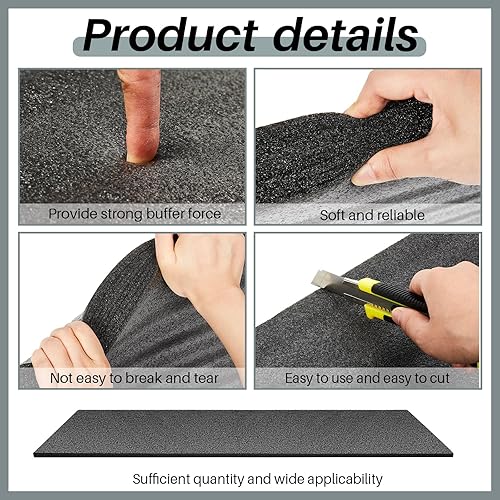 Miniatura 4 de Ramede Hoja de espuma de polietileno personalizable de 54 x 16 x 0.5 pulgadas, cojín de espuma negra para funda de embalaje de armas, manualidades,