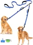 PetBonus Double laisse pour chien, Pas de double laisse en angle, Plomb d'entraînement réfléchissant, 4 Poignées rembourrées confortables pour 2 Chiens avec bol collapsible et sacs à déchets (Turquoise, Grand)