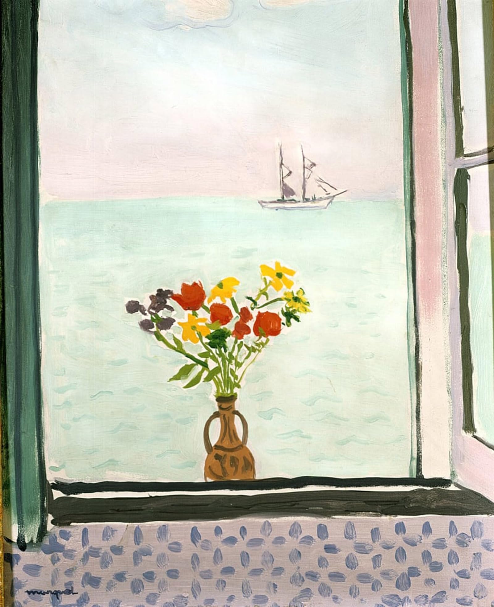 Rzhrhjes No Frame Vintage Picture Wall Picture Painting Print Poster Window At La Goulette By Albert Marquet Abstract Wall Art Painting For Home Decor 60X90cm
