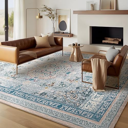 Miniatura 400 de Ashler - Alfombras bohemias vintage de 5 x 8 pies para sala de estar, lavables a máquina con parte trasera antideslizante, alfombra para interiores