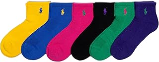 POLO RALPH LAUREN womens Performance Cotton Ankle Socks - 6 Pair Pack - Breathable Mesh & Sport Cushioning