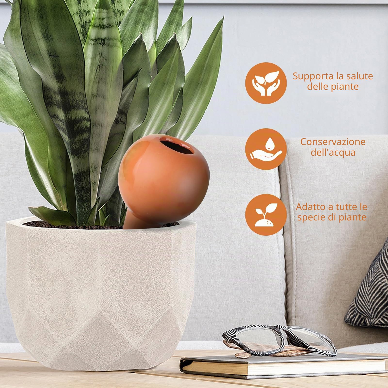 EXLECO 8x 360ml Irrigazione in Terracotta Automatica Coni per D'Irrigazione Piante Grandi Irrigatori Fioriere Automatico Sfere di Irrigazione a Goccia per Vasi Ceramica Oggetti per Innaffiare