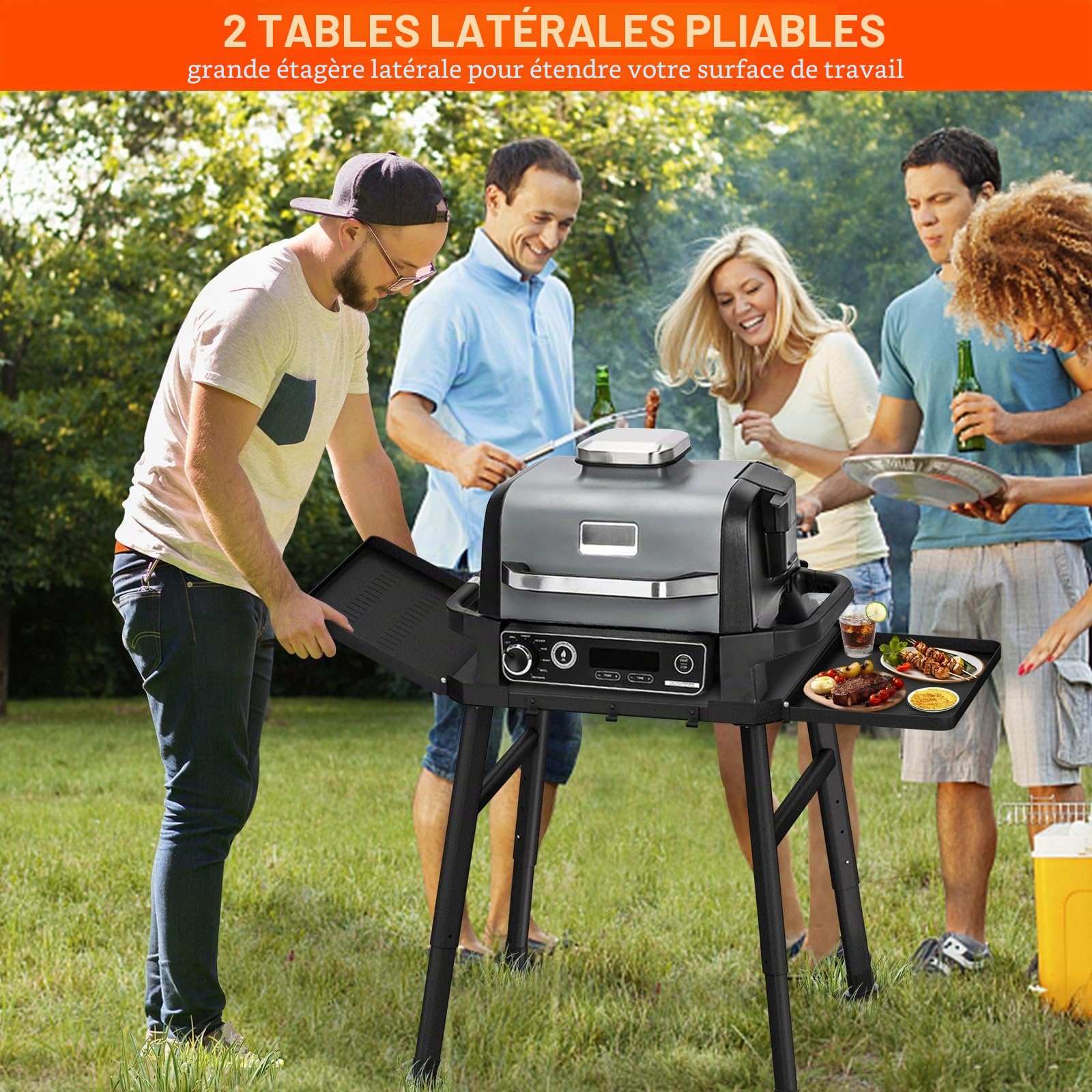 Support de barbecue pour four extérieur Ninja Woodfire et support de barbecue, support mobile pour Ninja Woodfire avec table d'appoint, support de four à pizza, accessoires de barbecue