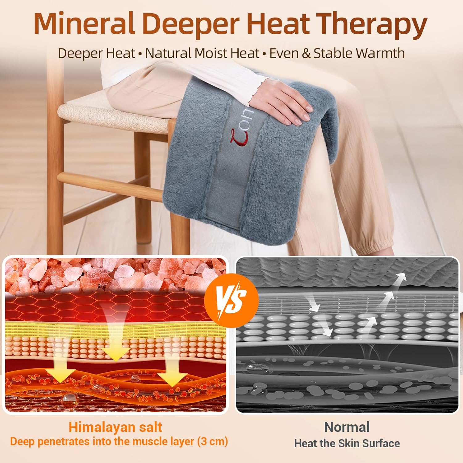 Comfytemp Himalayan Salt Weighted Heating Pad, Natural Moist Heating Pad for Back & Abdomen Comfort, Large Heated Pads for Women Men Mom Dad, 12"×24", FSA Eligible HSA,Electric Heat Warm with Auto-Off - Image 3