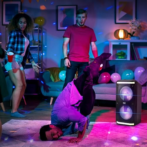 Miniatura 7 de Pyle Altavoz Bluetooth y sistema de megafonía  Sistema de karaoke estéreo portátil con micrófono con cable, luces LED integradas, lectores