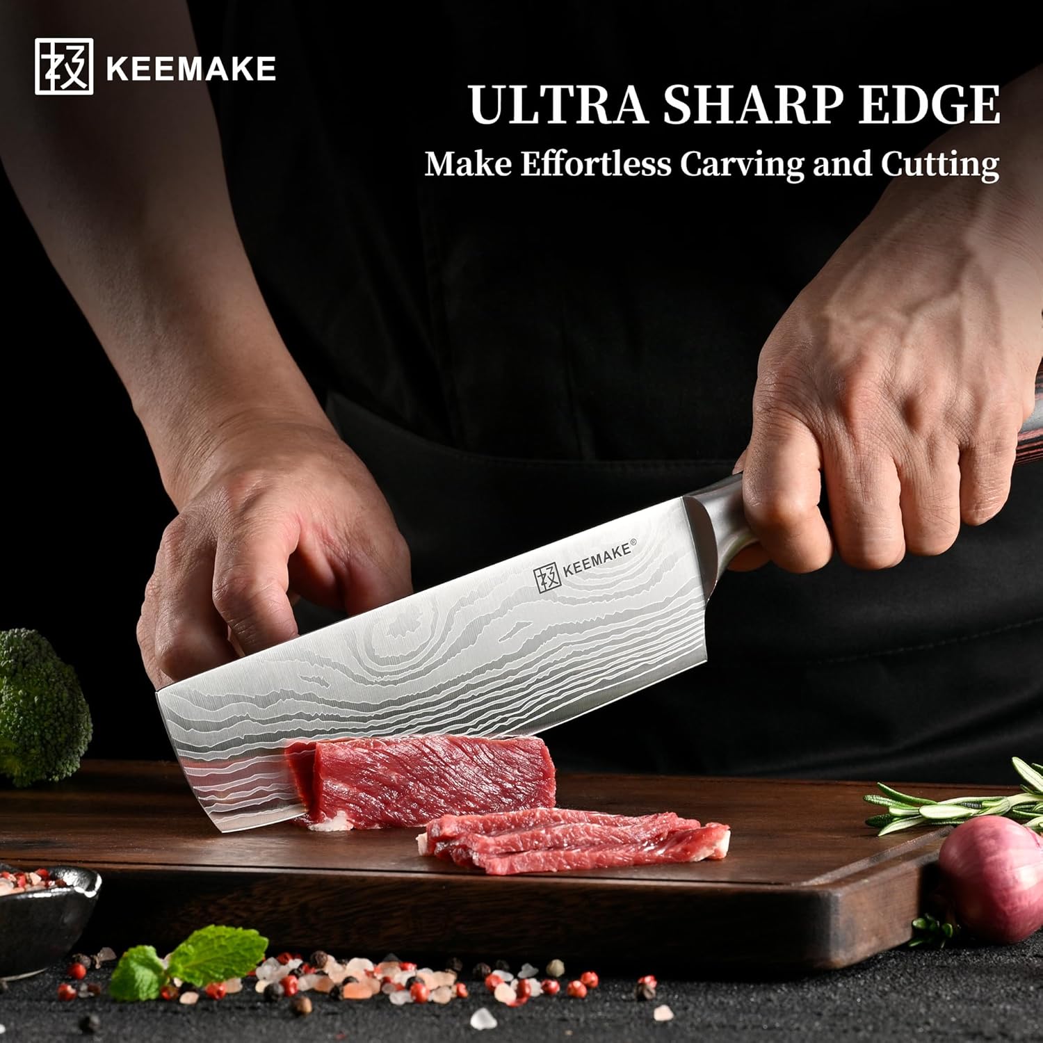 KEEMAKE Nakiri Knife Meat Cleaver: 7 Inch Razor Sharp Chef Kitchen Knife for Cutting Vegetable Cooking Knives - Multipurpose High Carbon Stainless Steel with Pakkawood Handle, Gift box and Sheath - Image 2