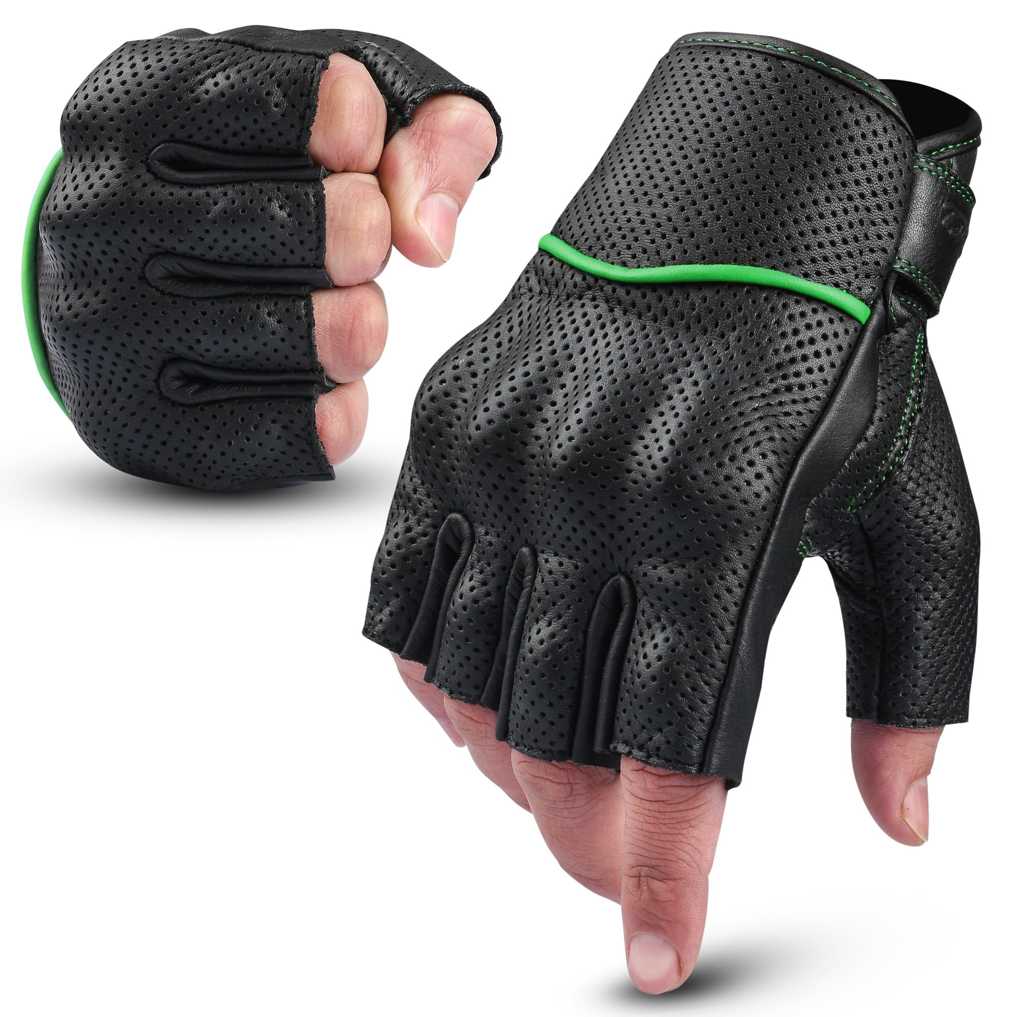 aasportx Motorcycle Gloves - Men's Leather Motorbike Gloves with Touchscreen Function - Non-Slip Pads for Men & Women