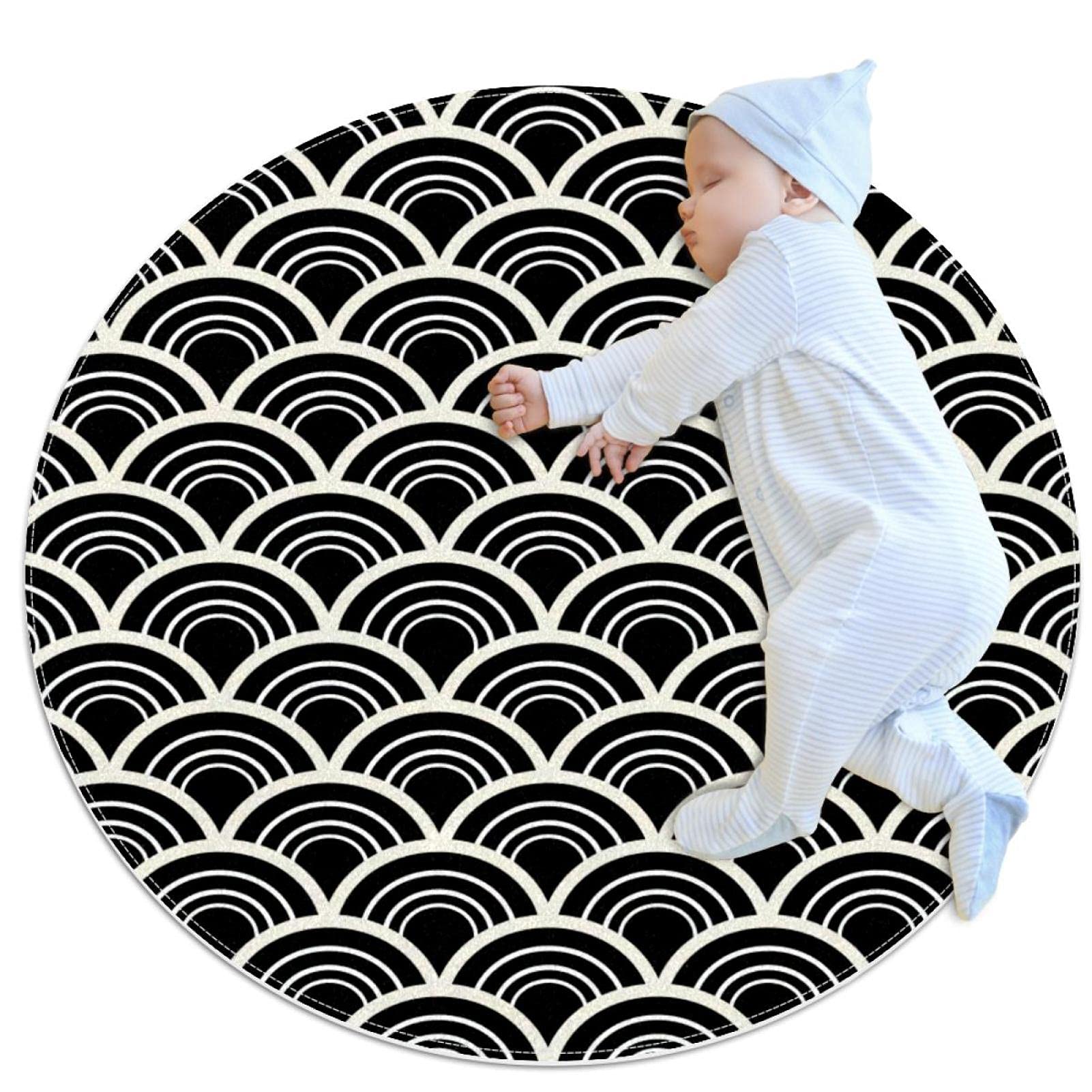 Tapis de salle de bain rond design noir et blanc pour cocooner dans votre chambre ou salon