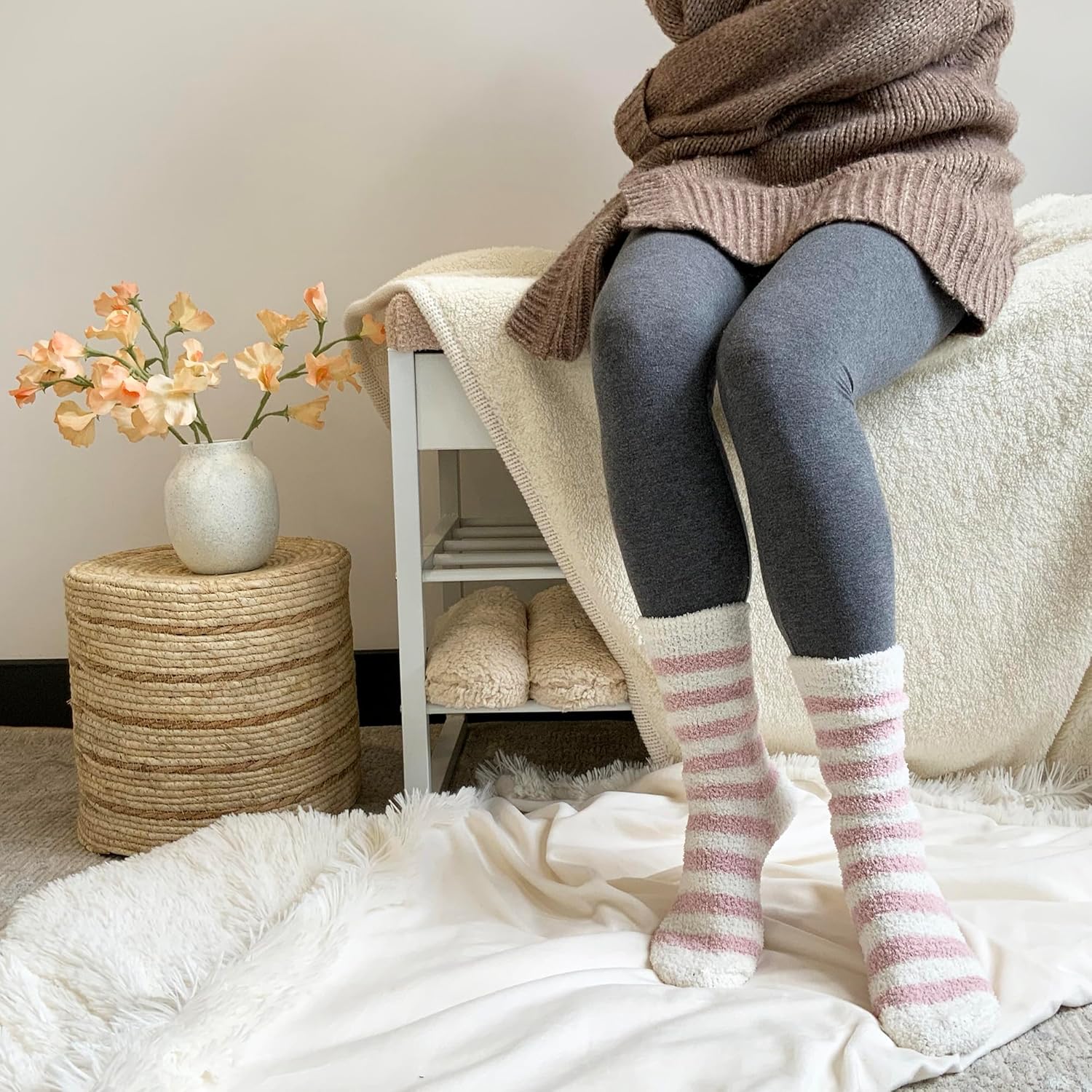 BEARPAW 4 Pair Pack Cozy Super Soft Lounge Socks Multi Pattern Crew Socks - Image 2