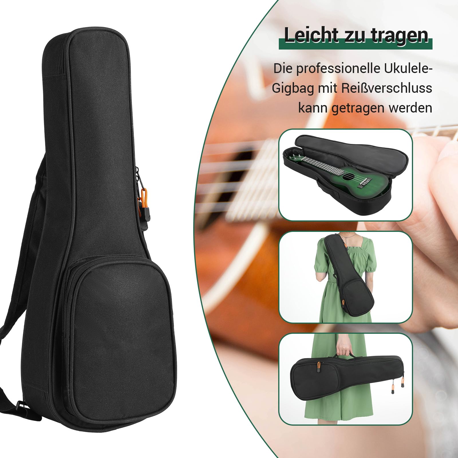 Ukulele Adulti Bambini, Ukulele Soprano da 21 Pollici, Ukulele Concerto Artigianale, Chitarra Hawaiana in Legno di Mogano con Plettri a Tracolla Professionale Borsa, Ukulele Bambini da 6 Anni, Verde