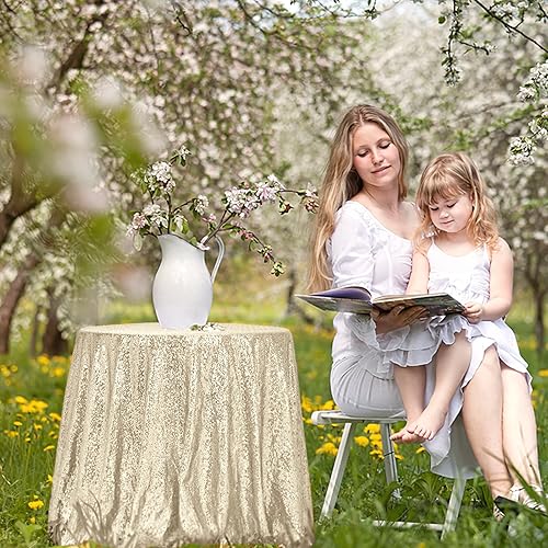 Miniatura 5 de Trlyc Mantel redondo de lentejuelas, 72 manteles de lentejuelas color marfil brillante, manteles de lentejuelas color marfil brillante para boda