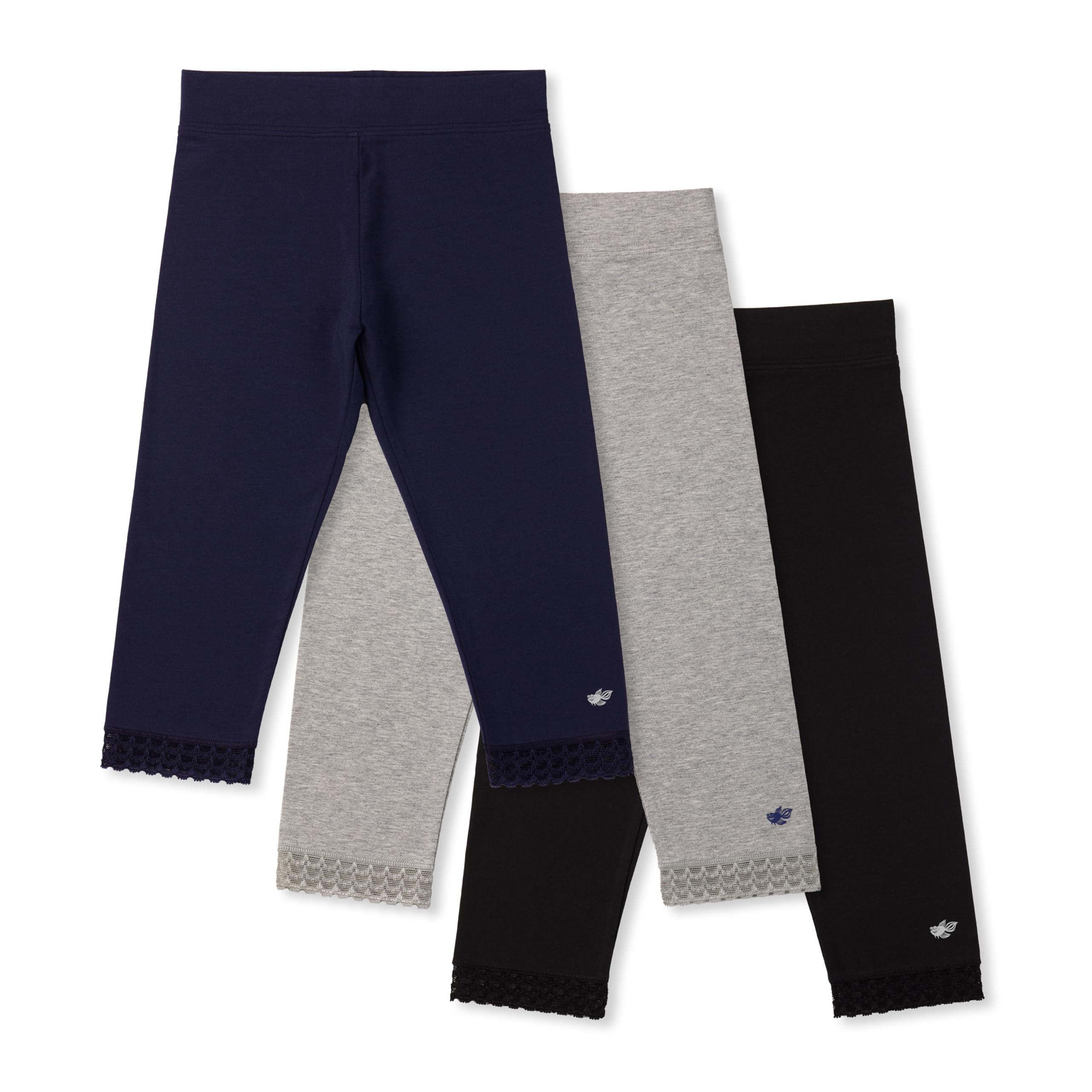 Lucky & Me Girls Leggings, Capri Length with Lace Trim and Wide Waistband, Jada 3 Pack
