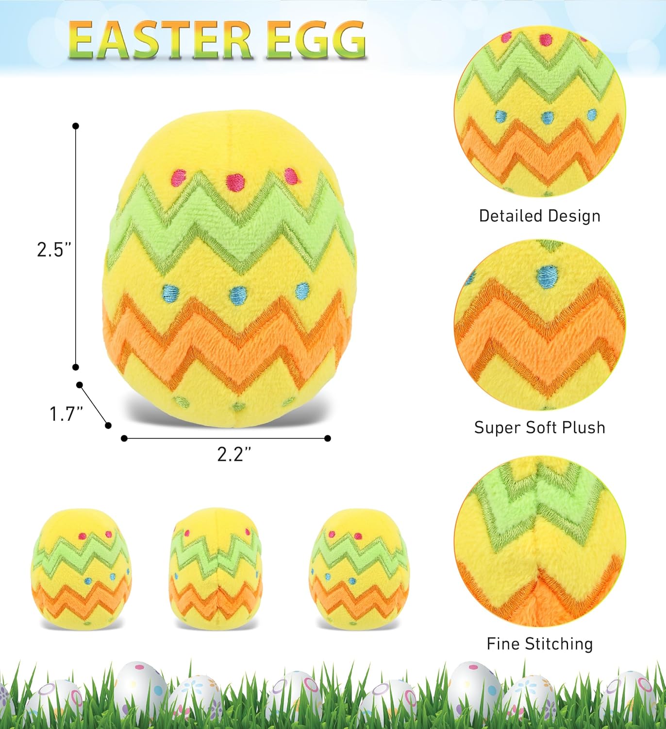 DolliBu Easter Egg Plush Stuffed Toy - Soft Yellow Huggable Egg Plush, Adorable Playtime Easter Egg Plush Toy, Cute Cuddle Gifts, Super Soft Plush Doll Egg Toy for Kids and Adults - 2.5 Inches