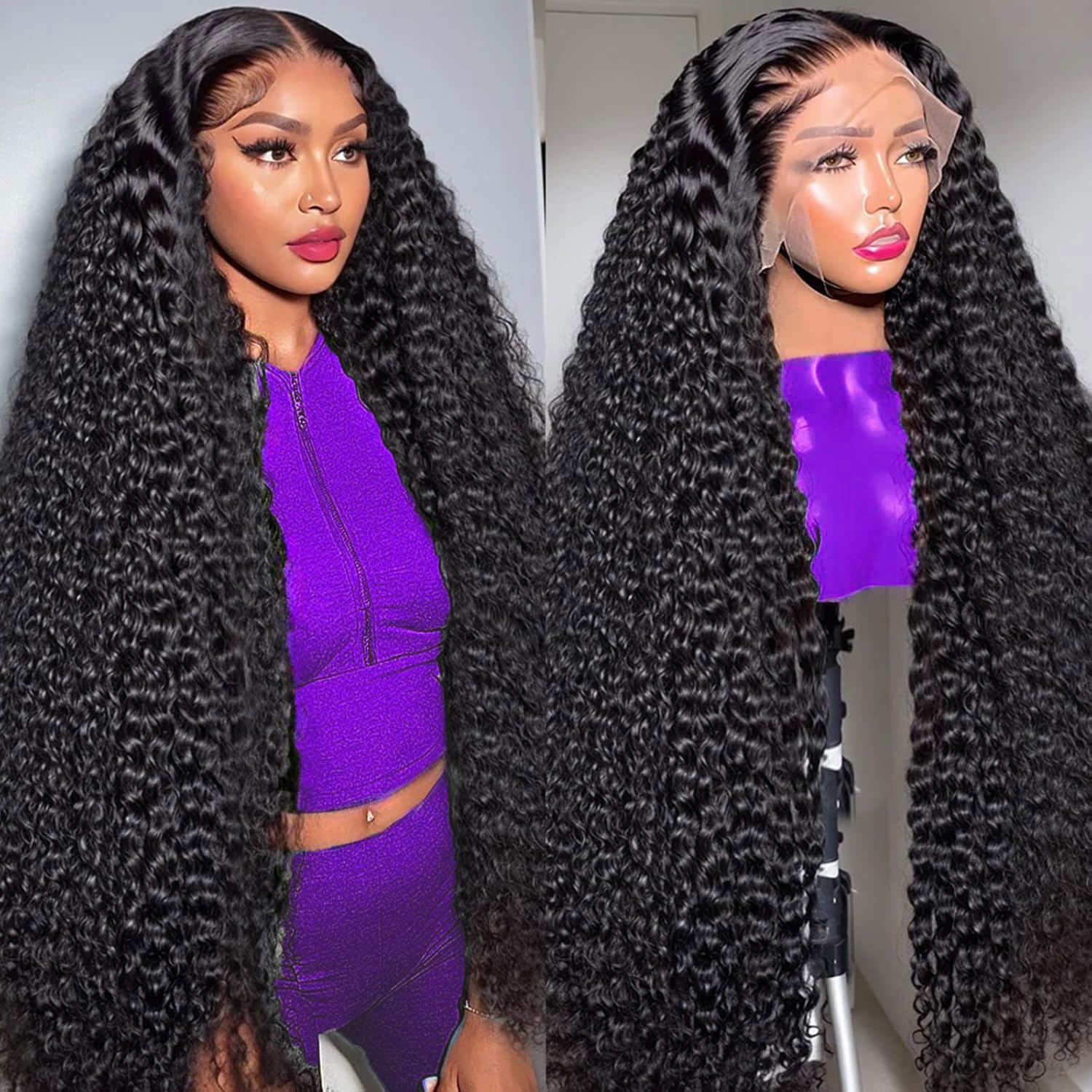 COLORSUPIDOL 32 Inch Deep Wave Lace Front Wigs Human Hair Natural Density 13x4 HD Transparent Lace Frontal Wigs Human Hair Pre Plucked Deep Curly