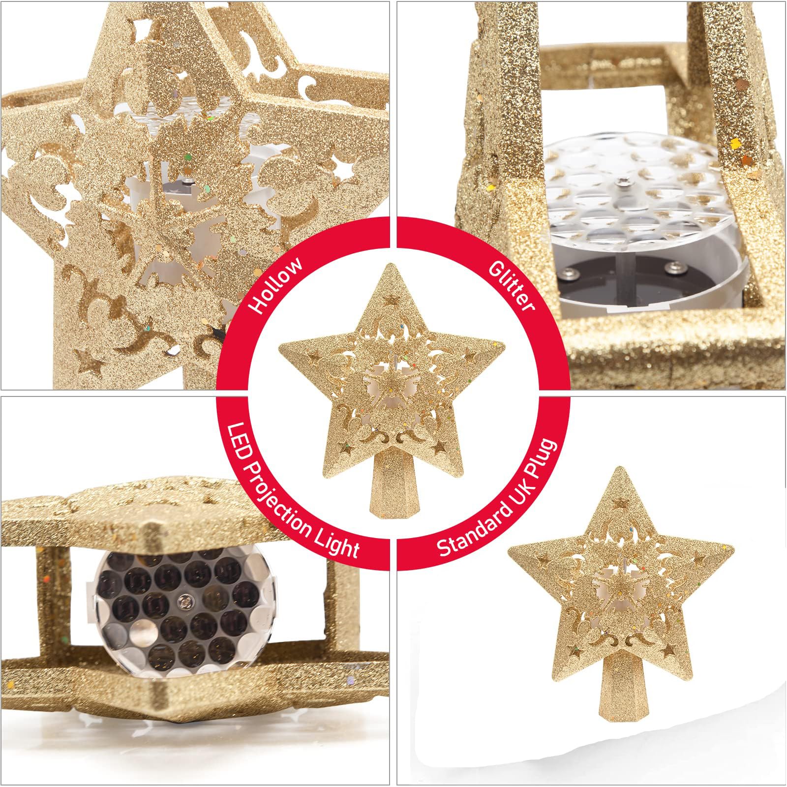 Puntale Albero Natale LED 3D - Proiettore Fiocchi Di Neve Rotanti, Con