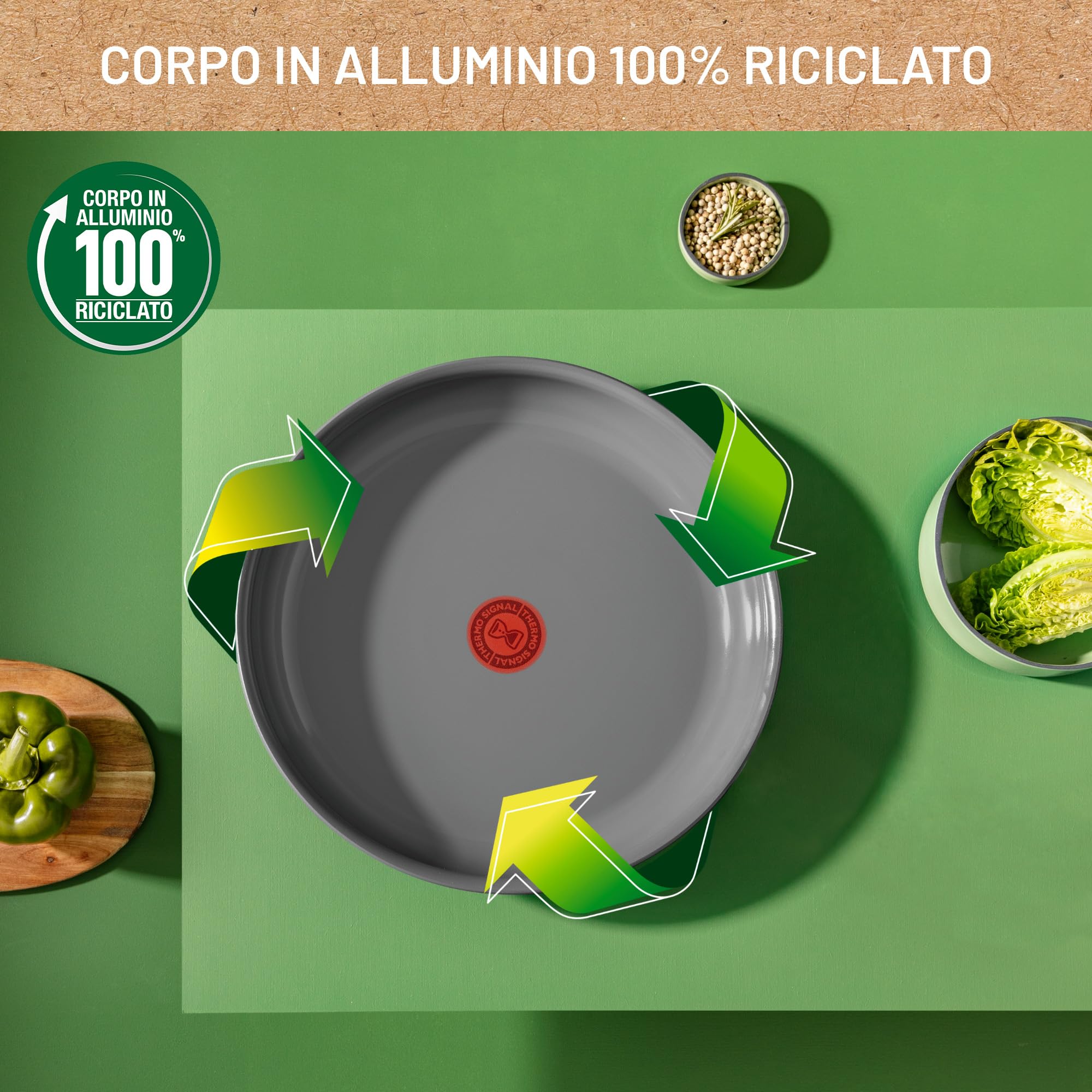 Lagostina Ingenio Vivissima, Set 10 Pezzi in Ceramica Antiaderente con Manico Rimovibile, 100% Alluminio Riciclato con Tecnologia Thermo-Signal per Tutte le Fonti di Calore Inclusa Induzione
