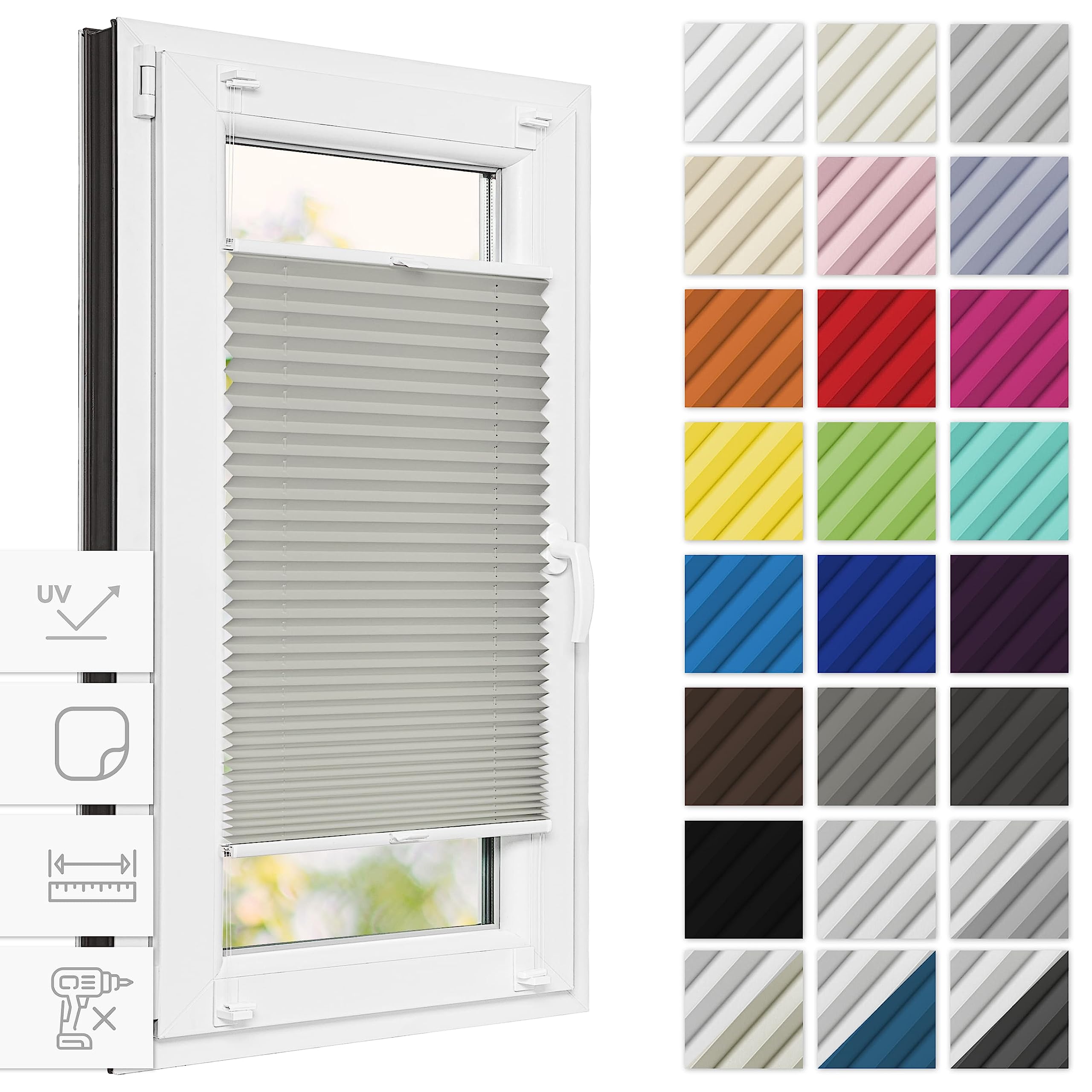 Estika Plisado Thermo Adhesivo 90 x 120 cm - Opaco: Blanco Crema - Sin taladrar, para Ventanas Interiores, persiana Enrollable Decorativa