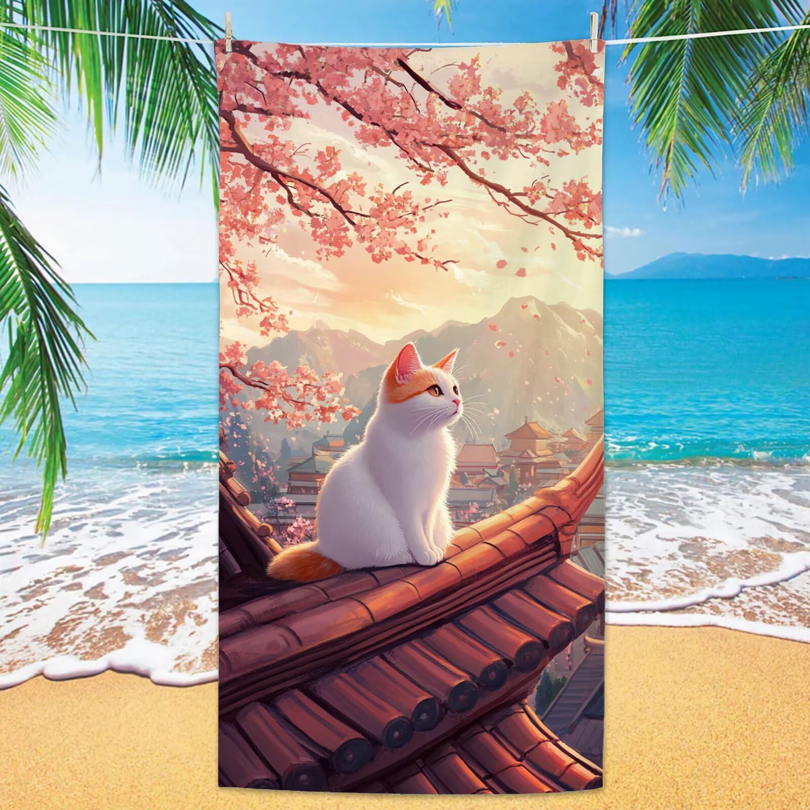 YJ-822 Ręcznik plażowy XXL, zestaw 2 sztuk, 100 x 200 cm, japoński ręcznik z mikrofibry, miękki i lekki, szybkoschnący i wolny od piasku, z wodoodporną torbą, na plażę, basen, duży ręcznik podróżny