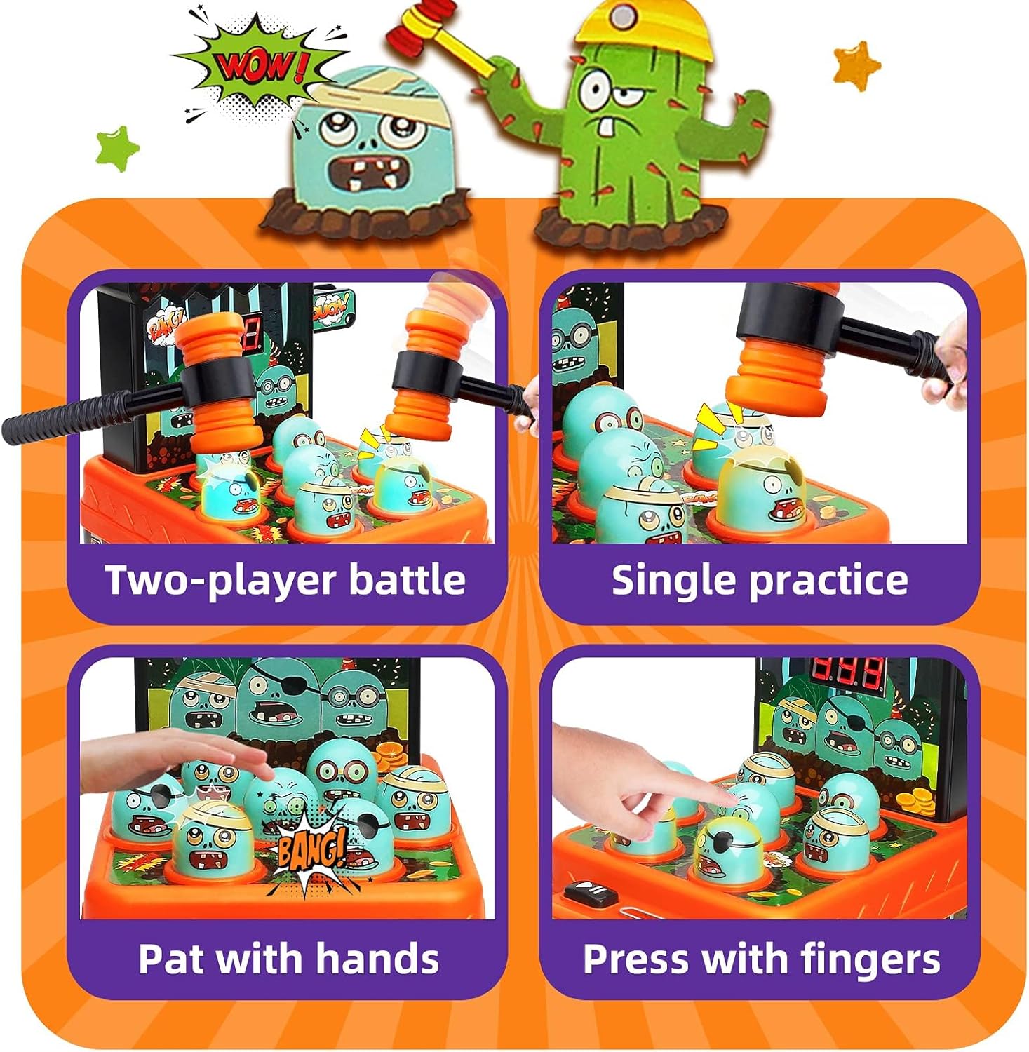 Amoyasite Arcade Game Toys for 3 Year Old, Mini Electronic Interactive Hammering & Pounding Toys, Gift Idea for Toddler Kids Boys Girls Ages 3 4 5 6 7 8+, Cartoon Zombie Style Fun Halloween Toy