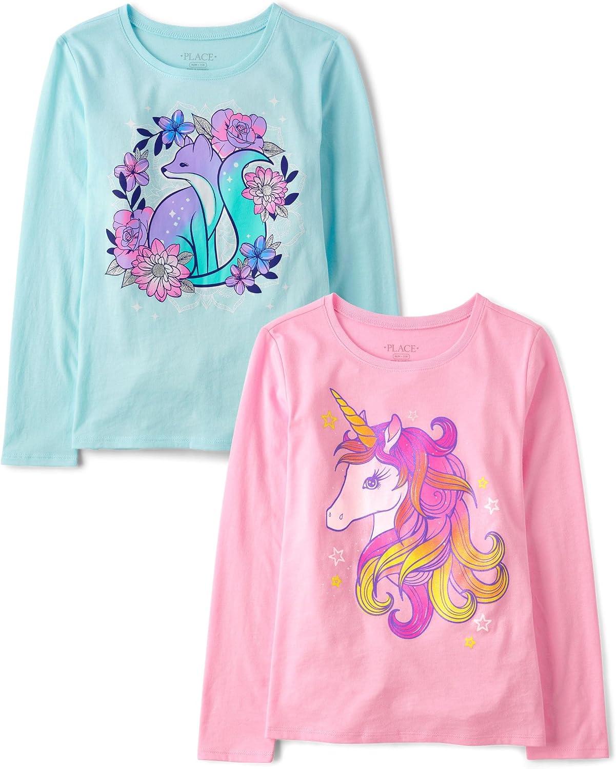The Children's Place Girls' Unicorns,Sports,Butterflies Long Sleeve Graphic T-Shirts,2 Pack
