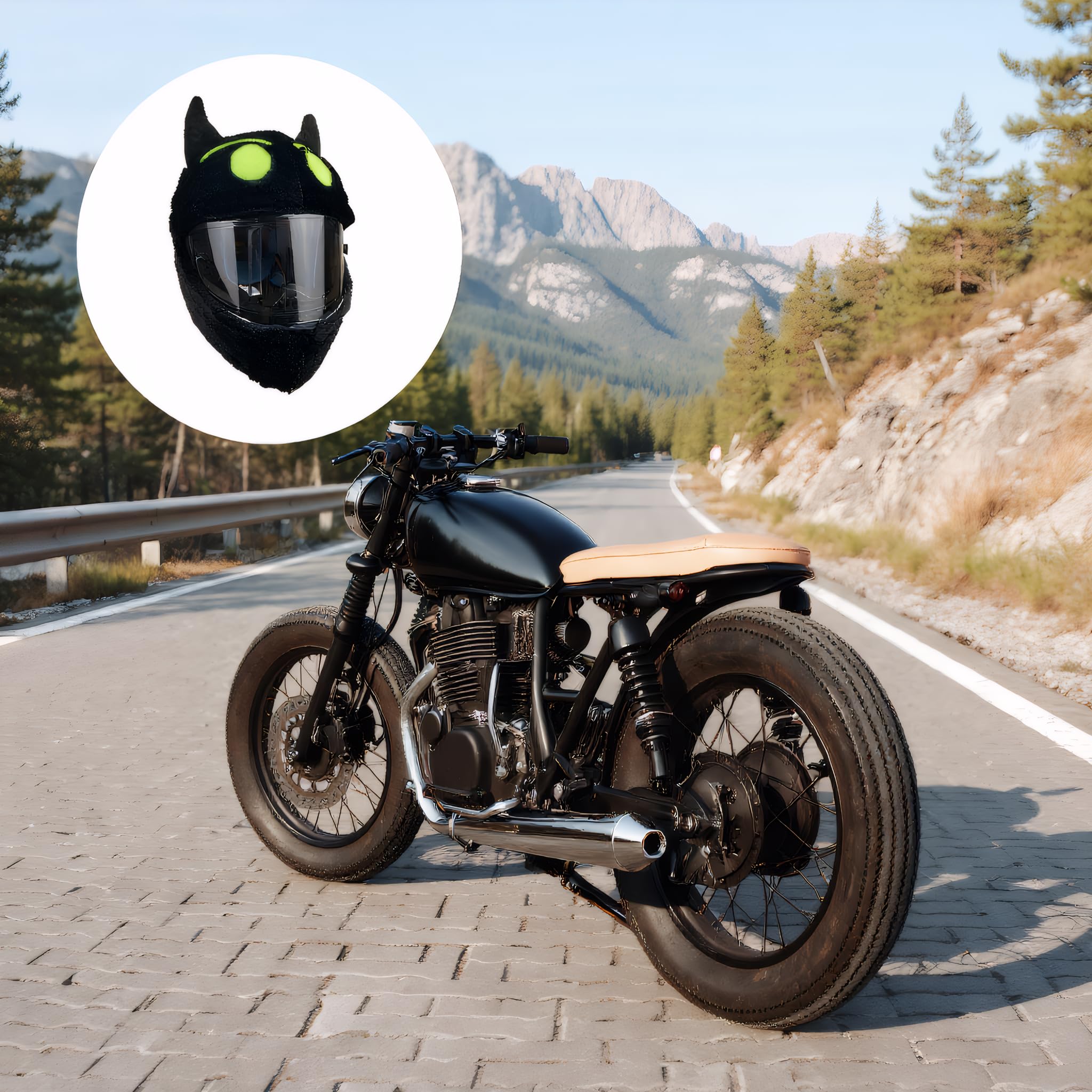Towwoo Copricasco Moto Peluche, Custodia Protettiva per Casco in Cartone Animato, Copertura Universale per Uomini e Donne (Nero), Taglia Unica