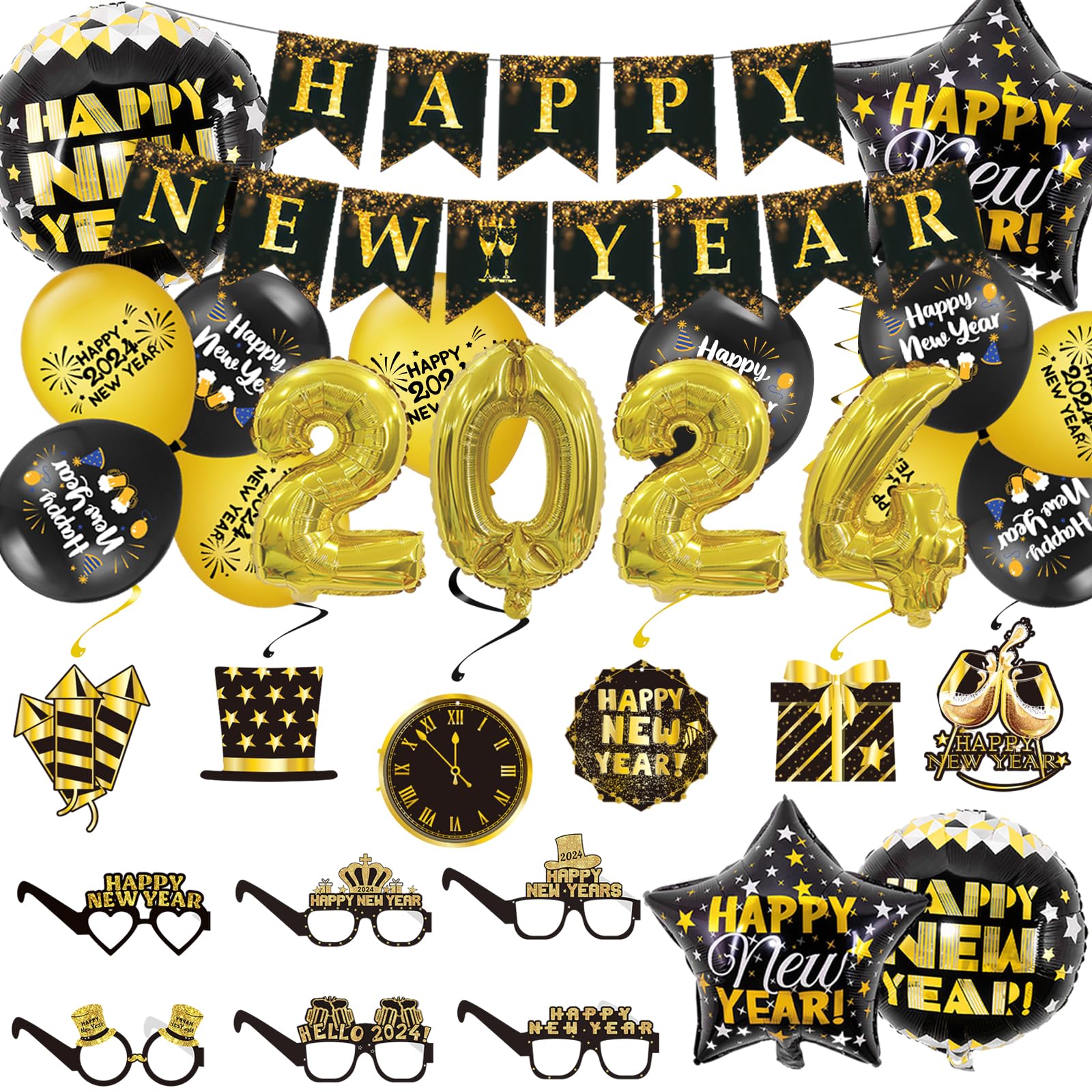 Buy 2024 New Year Eve Decorations, 2024 Happy New Year Party Balloons ...
