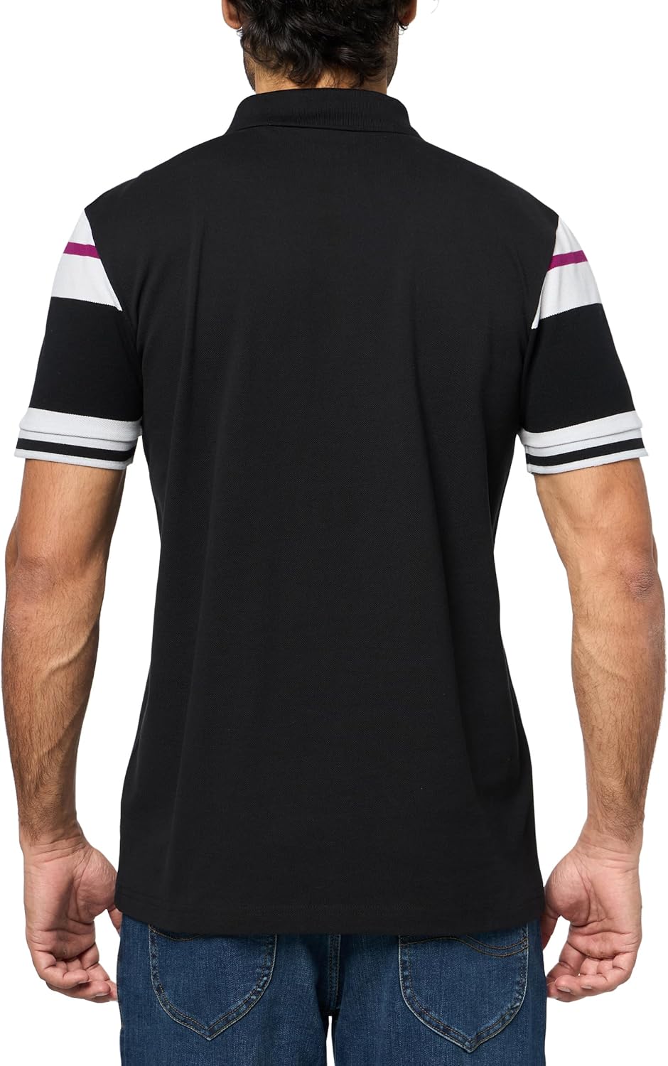 BOSS Mens Stripe Sleeve Interlock Cotton Polo Shirt - Image 2