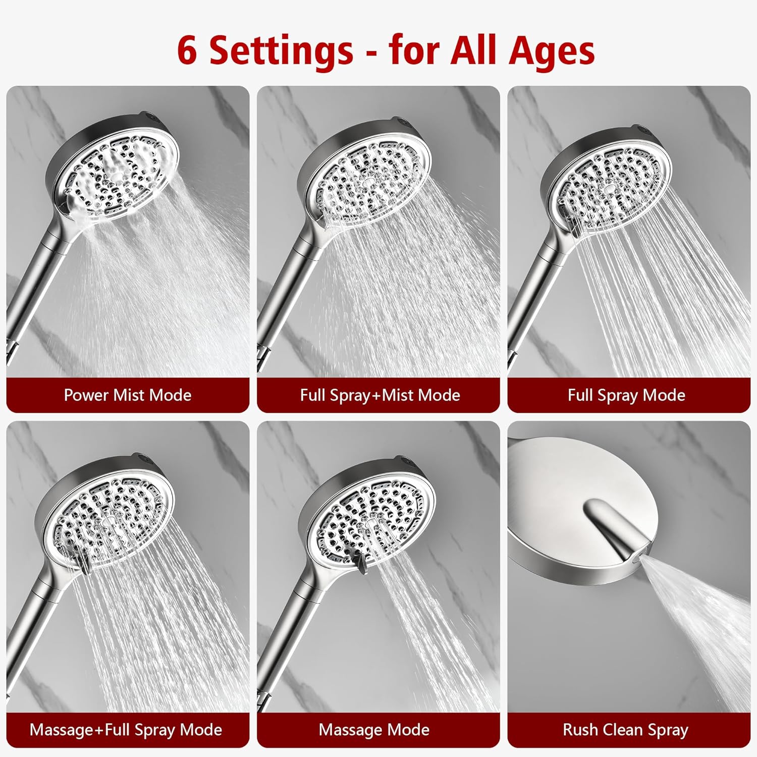 SUMERAIN Rain Shower System with Tub Spout, High Flow Bathtub Shower Faucet Set with 6-Spray Showerhead with Filters, Brushed Nickel Finish