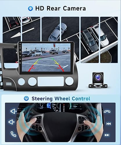 Miniatura 6 de Estéreo de coche 2G+32G para Honda Civic 2006 2007 2008 2009 2010 2011 con Carplay inalámbrico Android Auto, pantalla táctil de 10.1 pulgadas