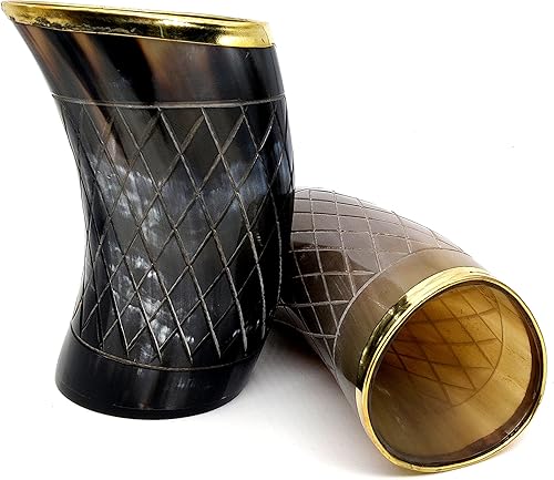 Miniatura 3 de Cuerno vikingo vasos con anillo de latón, vaso de cerveza Ale, copa de vino, jarra, vaso medieval, vaso de cuerno de buey, vasos A hecho a mano de