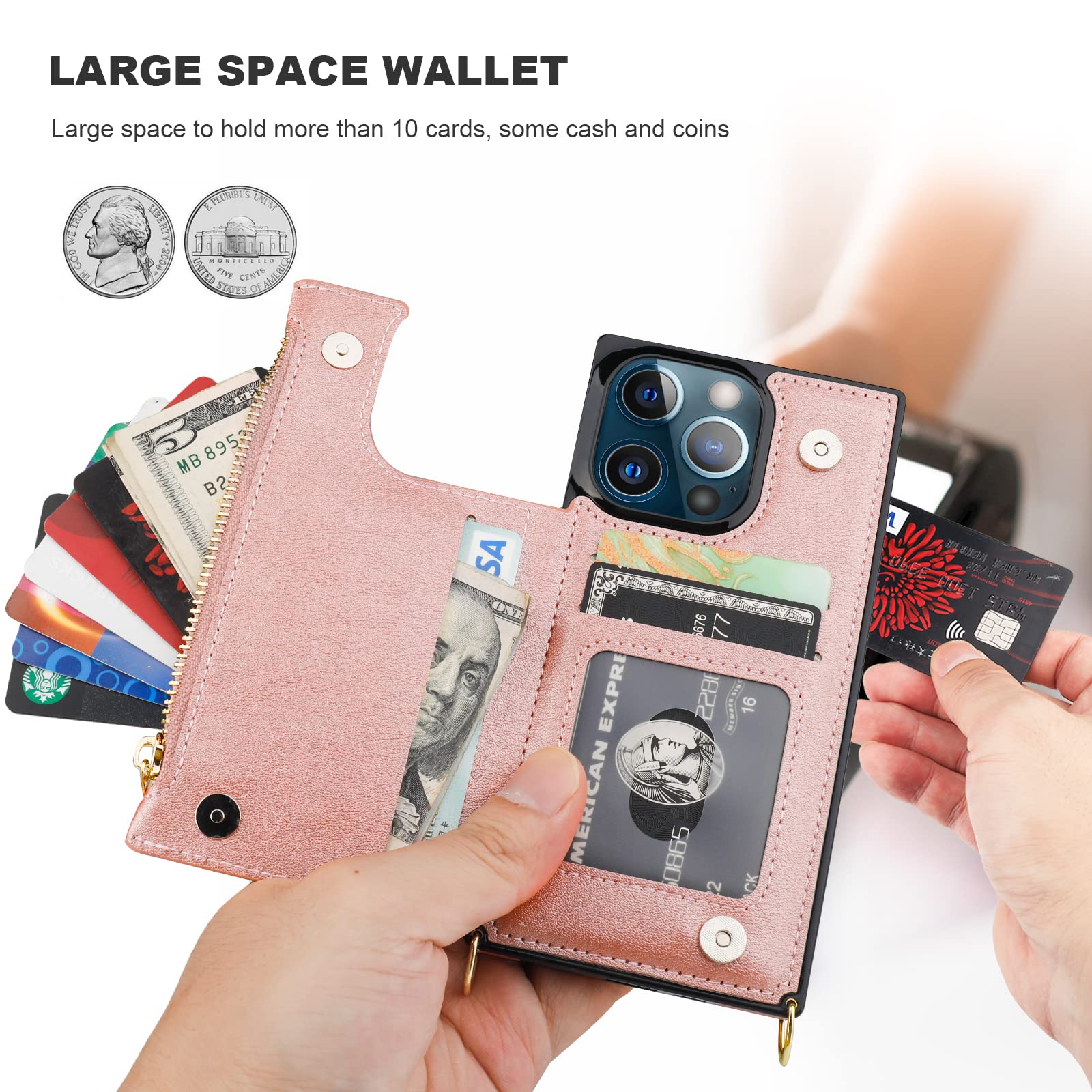 Bocasal Crossbody Wallet Case For IPhone 13 Pro, RFID Blocking