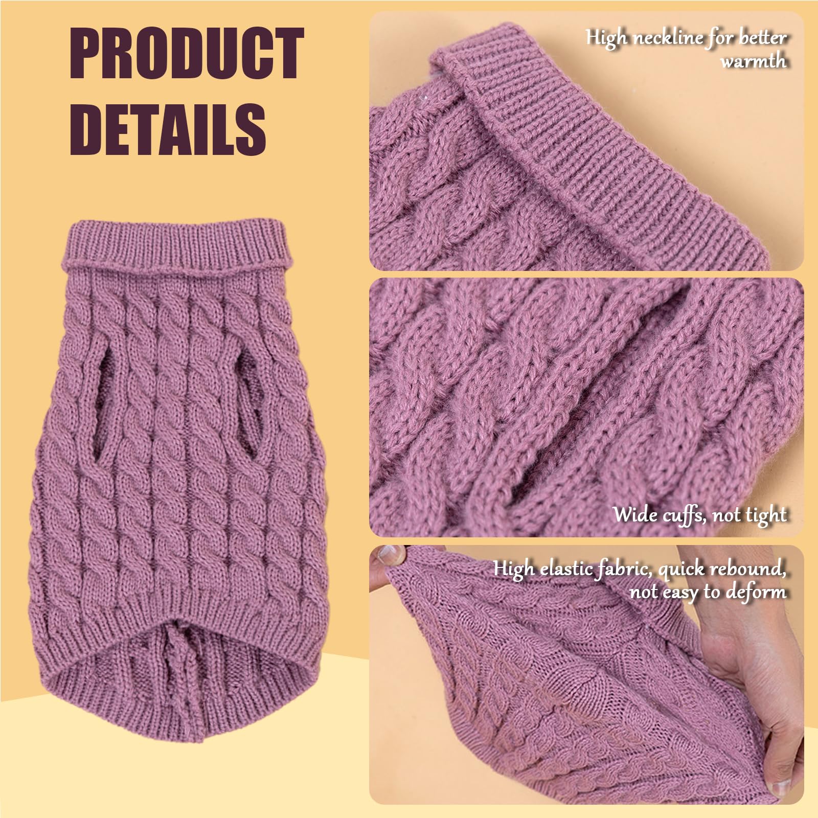 HTTDSLF 2-in-1 Dog & Puppy Jumper, Turtleneck Sweater, Warm Winter Coat for Small to Large Dogs & Cats (M, Grey/Pink) - Image 3
