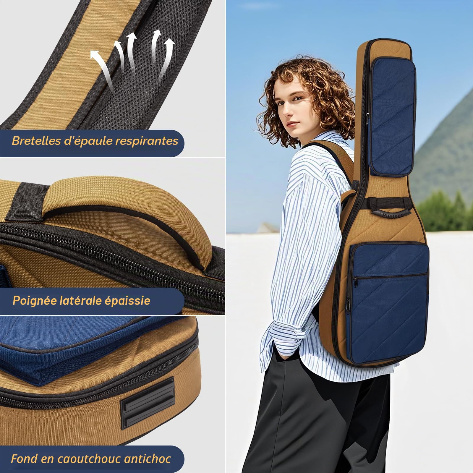 Sac de transport pour guitare électrique - Rembourrage de 15 mm - Housse souple pour guitare électrique - Sac à dos avec bandoulière réglable, Sac pour guitare électrique - Bleu, 41X 14X 2.36