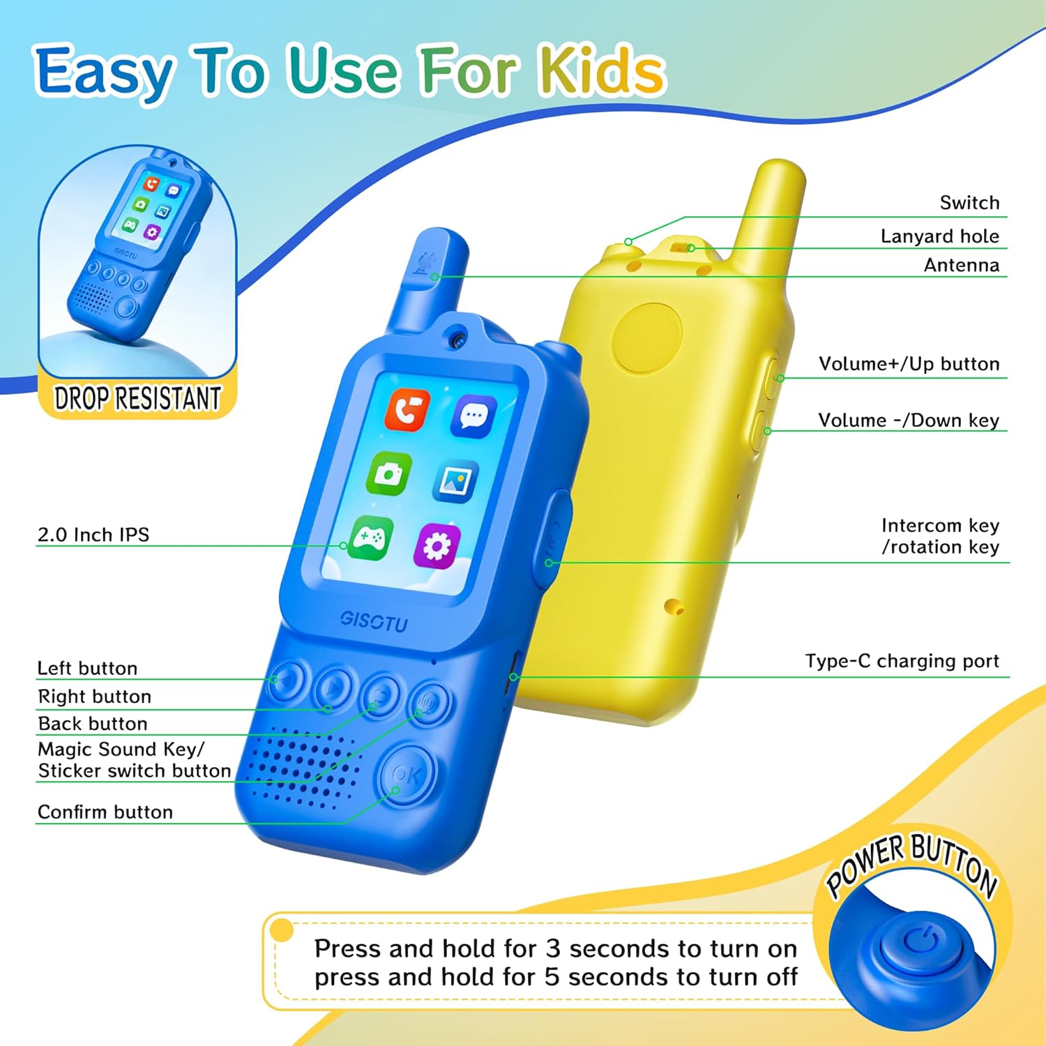 Kids Video Walkie Talkies 2 Pack with Chat Hub - Send Voice Messages, Photos & Emoji, Rechargeable 1150ft Long Range Intercom Toys with Voice Changer, Sticker Effects & 3 Games, Gift for Ages 3-12