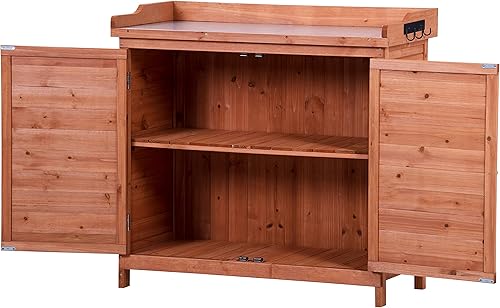 Miniatura 3 de Knocbel Mesa de banco para macetas de jardín al aire libre para plantar al aire libre, estación de trabajo de jardinería de madera, armario de