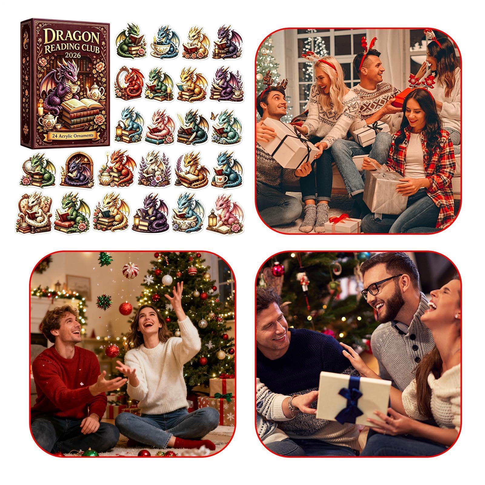 Calendrier de Noël compte à rebours 2D en acrylique avec pendentif en forme